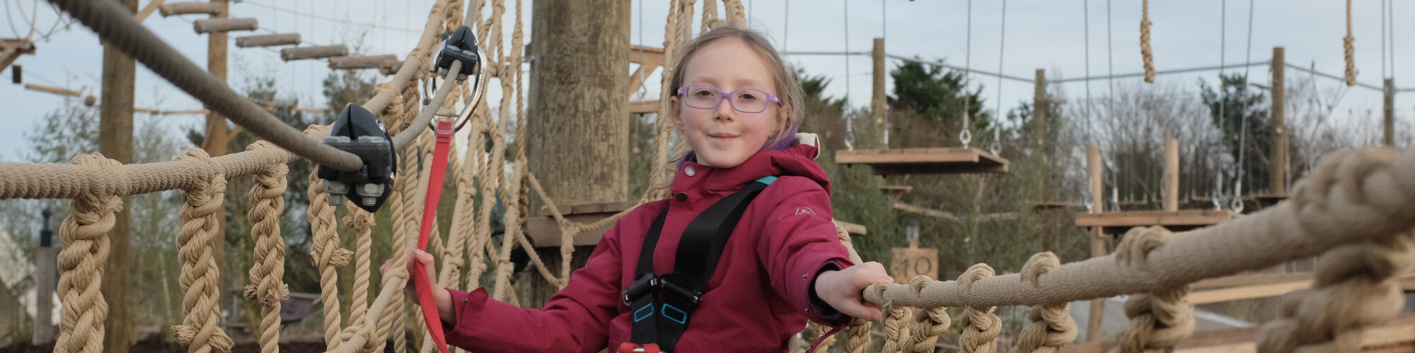 Child on aerial adventure course at The Lost Valley, The Valley Evesham
